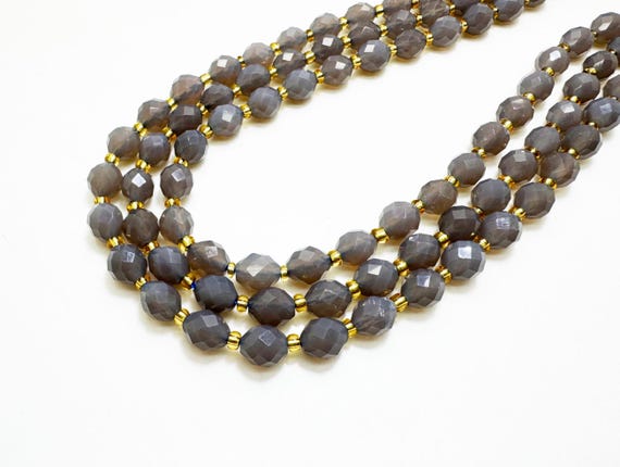 Gray Moonstone Faceted Oval Beads 6x8mm | Natural Moonstone Strand 14.5” | Gray Gemstone Beads for Jewelry Making - PGS323