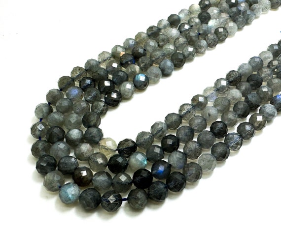 Grade AAA Natural Gray Rainbow Labradorite Round Faceted 6mm Gemstone Beads - RNF82A