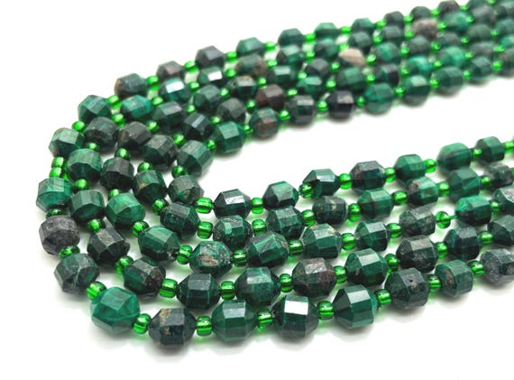 Natural Australina Jade Beads, Faceted Round 6mm x 7mm Double Terminated Points Energy Prism Cut Jade Gemstone Beads - PGS311