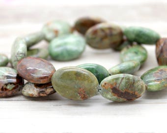 Green Opal, Natural Green Opal Smooth Flat Oval Loose Gemstone Beads - PG195