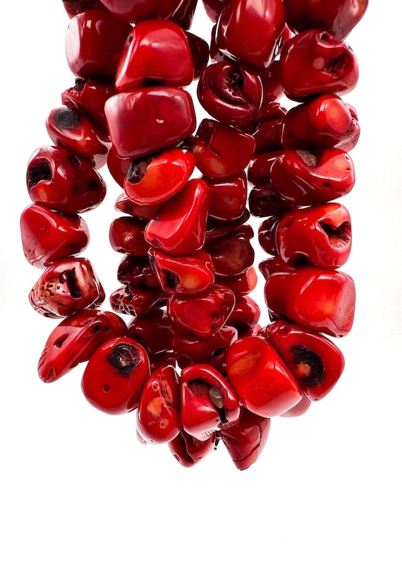Natural Red  Bamboo Coral Chunky Nuggets Genuine 15mm Assorted Large Polished Gemstone Vibrant Crimson Sea Coral Jewelry Making Supply RC14