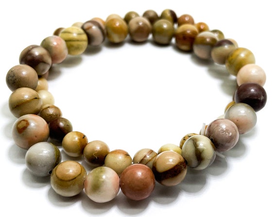 Zebra Jasper Beaded Bracelet: 6mm/8mm Round Gemstone, Handmade Stretch