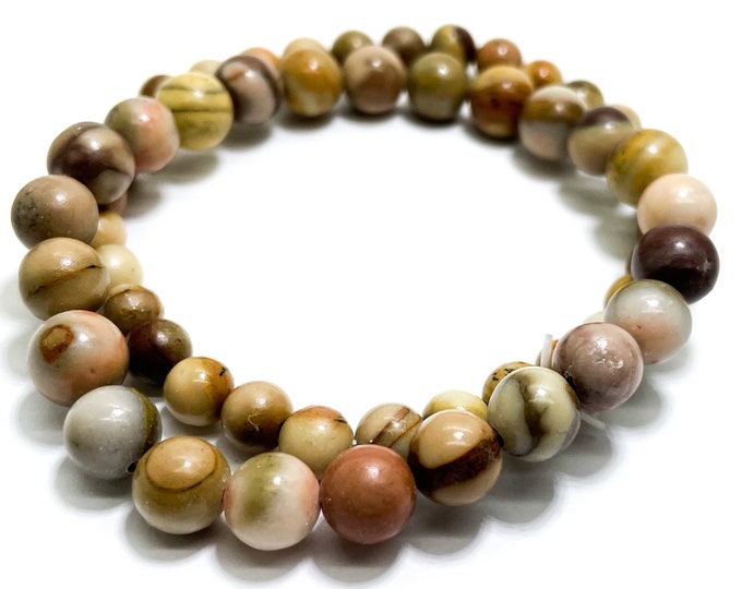 African Zebra Jasper Smooth Round Natural Gemstone 6mm 8mm Beads Beaded Stretch Handmade Bracelet - PGB23