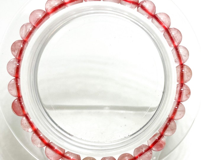 Cherry Quartz Smooth Round Beads 6mm Gemstone Elastic Cord Handmade Bracelet - PGB39B
