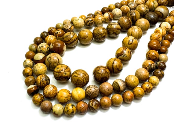 Natural Brown Picture Jasper Smooth Round 6mm 8mm 10mm Gemstone Beads - PG83