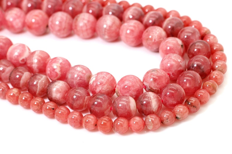 Rhodochrosite, Grade AAA High Quality Natural Rhodochrosite Smooth Round Sphere Ball Loose Gemstone Beads PG03 image 1