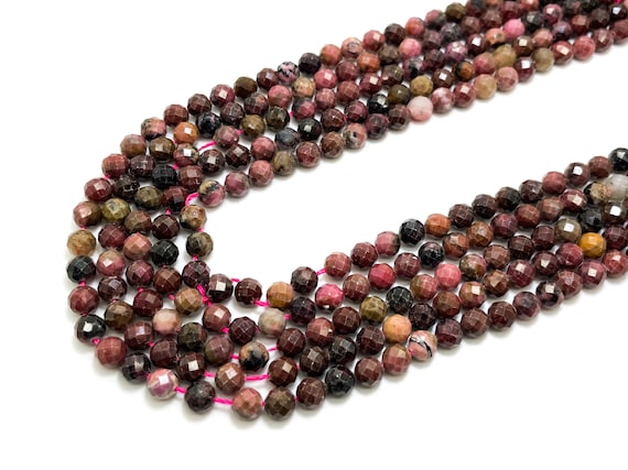 Natural Rhodonite Beads, Pink Faceted Round Rhodonite 6mm Gemstone Beads - RNF121