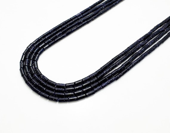 Blue Sandstone Tube Beads 4x2mm | Blue Goldstone Heishi Tube Beads | Sparkly Blue Beads | 15” Strand Jewelry Making Supplies - RD08