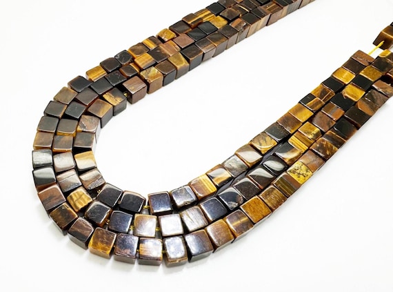 Natural Yellow Tiger Eye Cube Beads 4mm | Polished Square Tiger Eye Beads | 15.5" Strand | Protection & Confidence Stone - PGS101