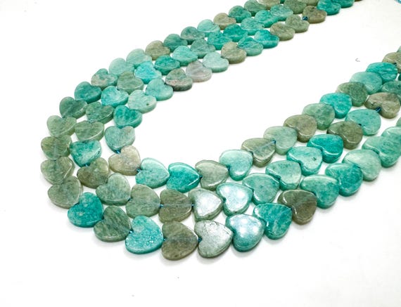 Natural Green Amazonite Heart Beads: 6mm 8mm Polished Gemstone for Jewelry Making PGS411