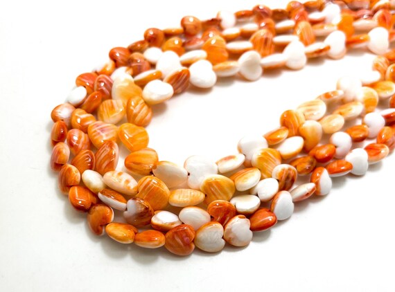 AAA Genuine Native America Orange Spiny Oyster Heart Shape Flat Polished Gemstone Beads - PG222