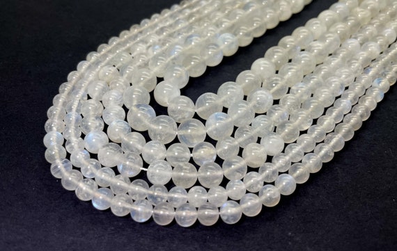 AAA Natural Blue Flash Genuine Rainbow Moonstone 4mm 6mm 8mm 10mm Polished Smooth Round Gemstone Beads - PG02