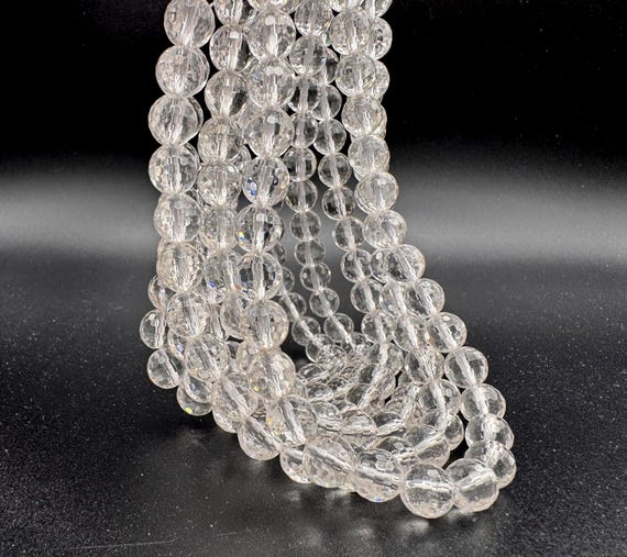 Natural Clear Quartz Faceted Round Beads | 6mm 8mm 10mm | Rock Crystal Gemstone Beads | Full 15.5" Strand | Jewelry Making Supplies - PG39