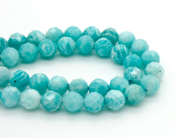 Natural Green Faceted Amazonite Gemstone Beads: Round Aqua Green Stone Beads (4mm 5mm) - RNF83
