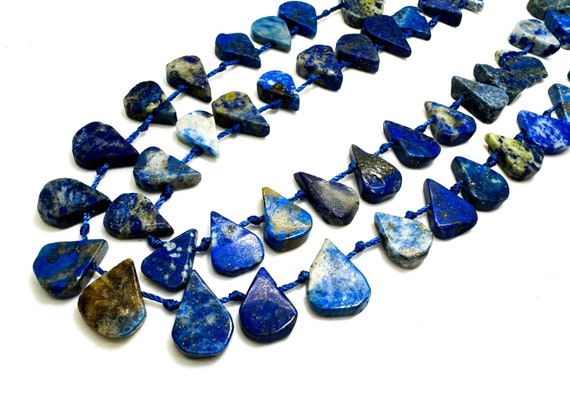 Natural Blue Lapis lazuli Teardrop Pear Smooth Flat Gemstone Beads - PGS172