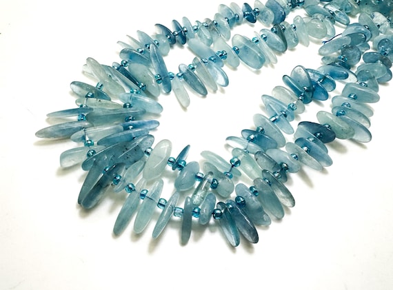 Natural Blue Aquamarine Polished Smooth Chips Nugget Flat Stick 9mm - 18mm Gemstone Beads - PGS170