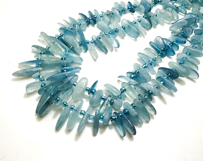 Natural Blue Aquamarine Polished Smooth Chips Nugget Flat Stick 9mm - 18mm Gemstone Beads - PGS170