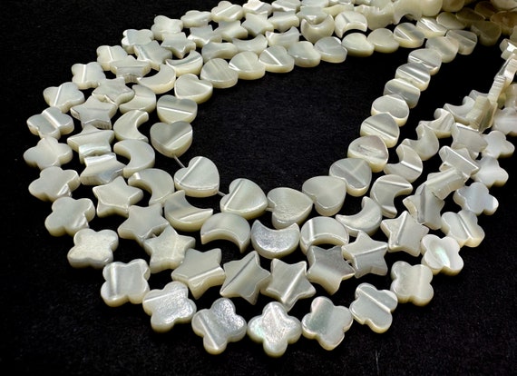 AAA Iridescent White Mother of Pearl MOP Shell Heart Moon Star four-leaf clover Beads