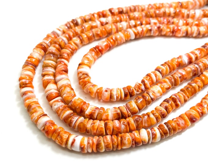 AAA Natural Orange Spiny Oyster Rondelle Disc Polished Heishi Beads 5mm Assorted Size - PG221B