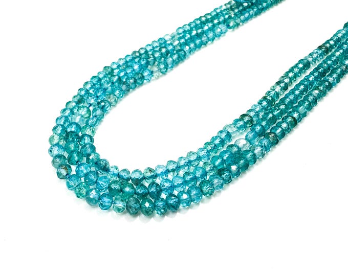 Natural AAAA Aquamarine Faceted Rondelle Beads 3mmx4mm Blue Gemstone for Jewelry Making - RDF63