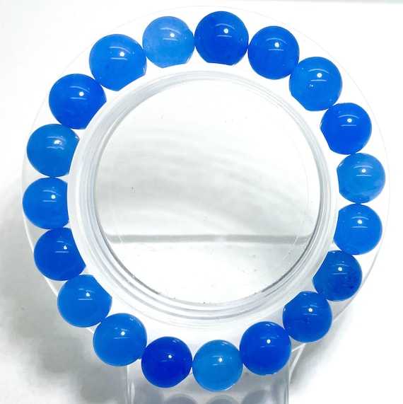 Jade Sky Blue Smooth Round 8mm 10mm Beads Gemstone Beads Stretch Elastic Cord Handmade Bracelet Accessories - PGB142