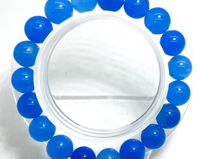 Jade Sky Blue Smooth Round 8mm 10mm Beads Gemstone Beads Stretch Elastic Cord Handmade Bracelet Accessories - PGB142