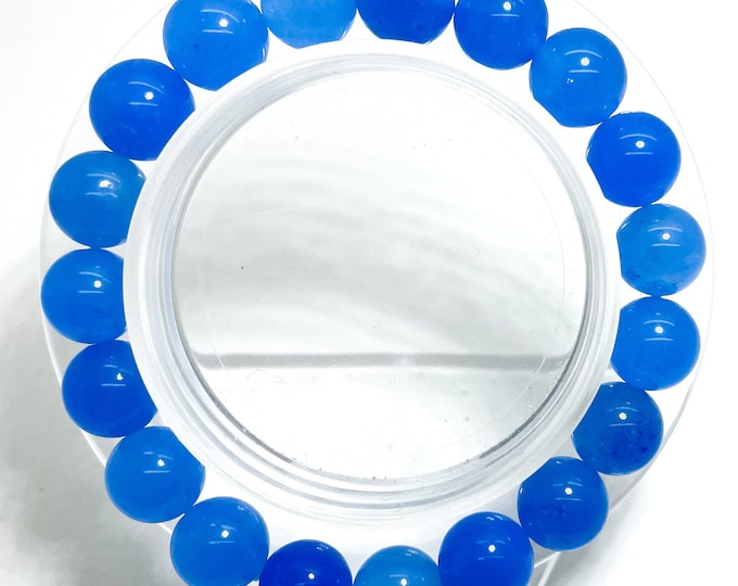 Jade Sky Blue Smooth Round 8mm 10mm Beads Gemstone Beads Stretch Elastic Cord Handmade Bracelet Accessories - PGB142