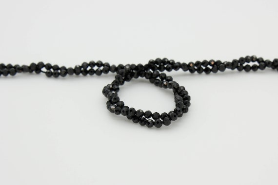 Black Spinel Beads, Natural Black Spinel Round Faceted Diamond Cut Ball Sphere Gemstone Beads 2mm, 3mm, 4mm - RNF34