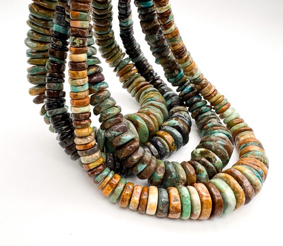 Natural Turquoise Beads, Polished Smooth Rondelle Flat Nugget Chip Turquoise Beads (Assorted Size) - PGS86