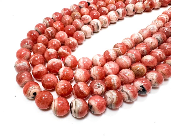 Pink Rhodochrosite Beads, Grade AAA High Quality Natural Rhodochrosite Smooth Round Gemstone Beads - PG03
