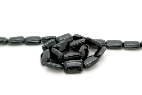 Natural Black Hypersthene Flat Rectangle Smooth Gemstone Beads - PGP12