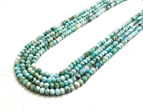 Blue Lariamr Beads, Natural Larimar Faceted Rondelle 3mm x 4mm Gemstone Beads - RDF87