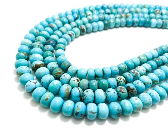 Genuine Blue Turquoise Natural Arizona Turquoise Grade AAA Smooth Polished Rondelle Gemstone Beads (7mm 8mm) - PGS368