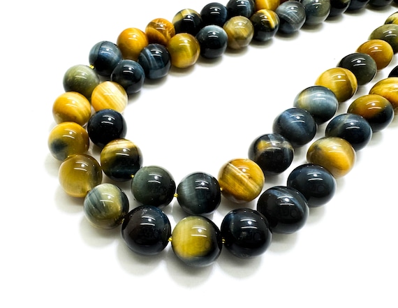 Natural Tiger's Eye, High Quality Blue Gold Golden Tiger's Eye Round Smooth Gemstone Beads (6mm, 8mm, 10mm) - RN12