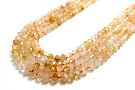 Natural Yellow Golden Citrine 3mm x 5mm Faceted Rondelle Gemstone Beads - RDF47B