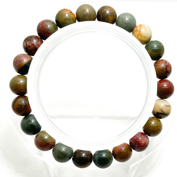 Natural Red Creek Jasper Smooth Round 8mm Gemstone Beads Handmade Stretch Bracelet PGB233