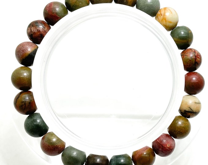 Natural Red Creek Jasper Smooth Round 8mm Gemstone Beads Handmade Stretch Bracelet PGB233