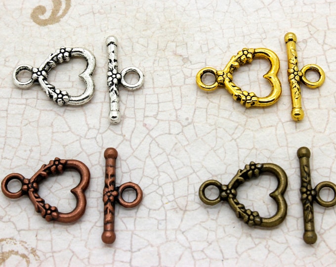 Bulk 10pcs 12mm x 17mm Heart Shape Antiqued Toggle Clasps, Jump Ring, Necklace Clasp, Bracelet Clasp, Connectors, Jewelry Supplies