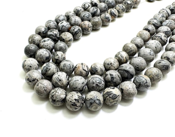 Gray Crazy Lace Jasper, Natural Jasper Polished Smooth Round Ball Sphere Gemstone Beads (6mm 8mm 10mm) - PG304