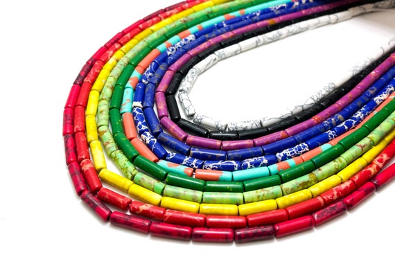Howlite Turquoise Cylinder Tube Gemstone Beads 4x13mm 15" Strand (Red Yellow Green Blue Purple Black White) PGS12CT
