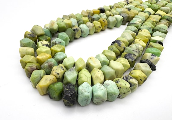 Natural Chrysoprase Faceted Geometric Nuggets Genuine Green Chrysoprase Freeform Polygon Beads Earthy Matrix Gemstone Spacer Strands PG189
