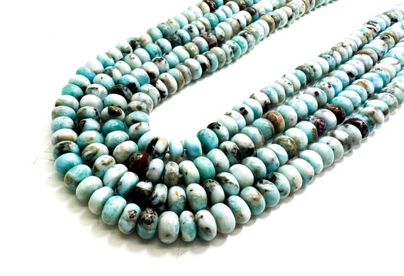 Natural Larimar Rondelle Beads: Caribbean Gemstone Strands