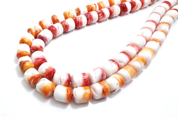 Spiny Oyster Shell Barrel Beads | Orange White Tube Beads | Smooth Polished Chunky Beads for Jewelry Making - PG172