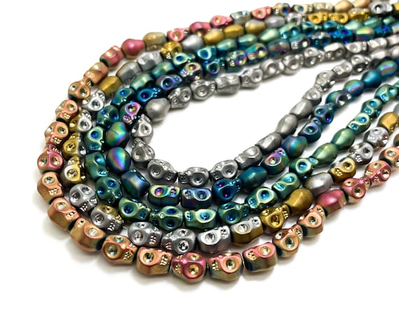 Skull Beads, Chinese Crystal Skull (Green Turquoise Silver Rose Gold Pink) 8mm x 10mm Beads 31 inchese Strand 80 Beads- PG315CC