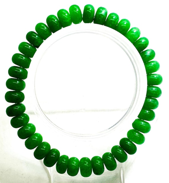 Green Jade 8mm Rondelle Gemstone Beads Stretch Elastic Cord Handmade Beaded Bracelet Accessories - PGBRD36