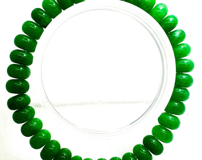 Green Jade 8mm Rondelle Gemstone Beads Stretch Elastic Cord Handmade Beaded Bracelet Accessories - PGBRD36