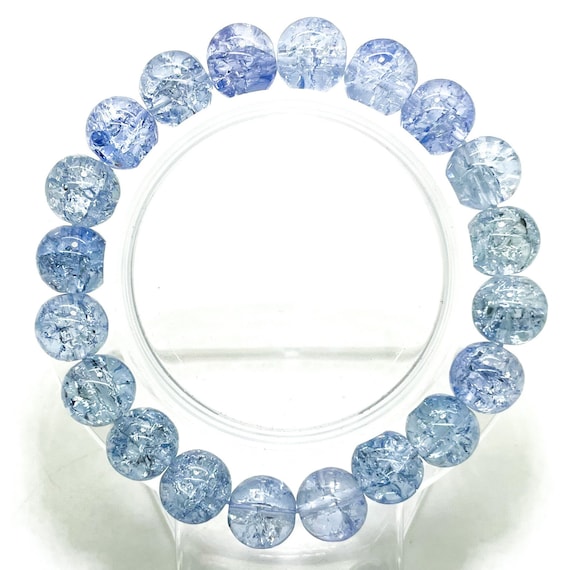Crackle Quartz Handmade Cracked Crystal 10mm Polished Smooth Gemstone Bracelet (Sky Blue) - PGB239I
