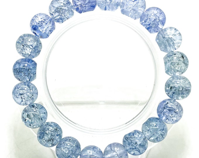 Crackle Quartz Handmade Cracked Crystal 10mm Polished Smooth Gemstone Bracelet (Sky Blue) - PGB239I