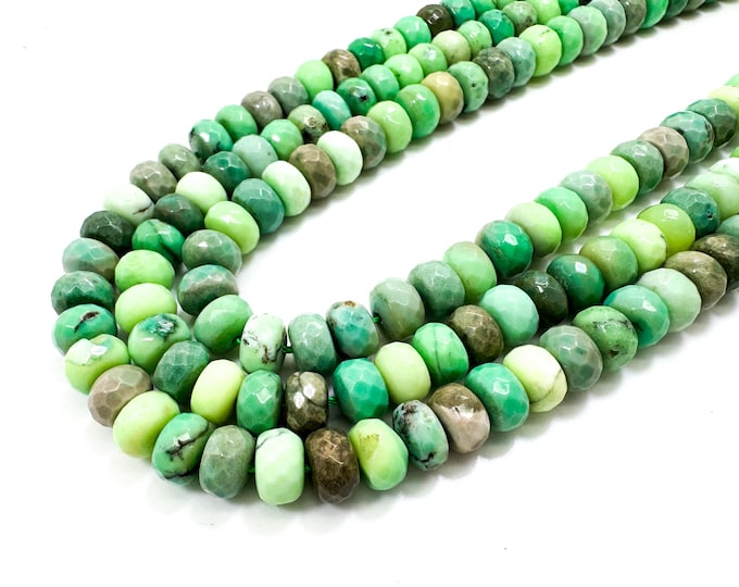Natural Green Moss Opal Faceted Rondelle Gemstone Beads Bead - RDF45