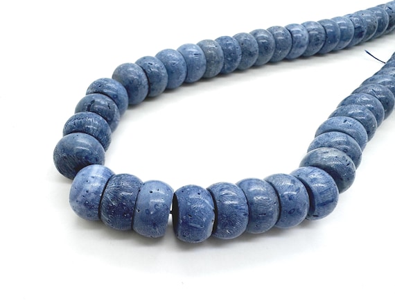 Natural Blue Sponge Coral Rondelle Beads • Genuine 14mm Large Disc Beads • 8mm Thick Indigo Sea Coral • Artisan Statement Jewelry Supply